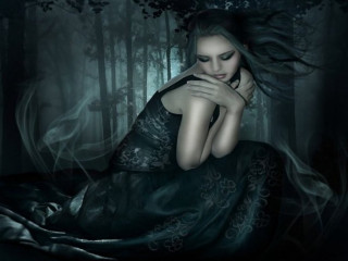 Woman black dress forest hands - dark fantasy art free wallpaper