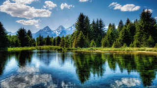 Lake trees mountains blue sky 9 - under free wallpaper for desktop