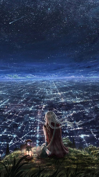 Girl hill stargazing city lights - night time free wallpaper