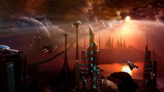 Futuristic city sky background distant 2 - free sci-fi wallpaper