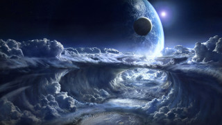 Blue planet clouds moon bright - matte fantasy painting free wallpaper