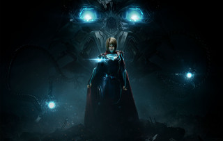Woman blue cape giant robot - a blue cape free wallpaper