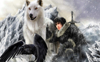 Man bird snow wolf sword - daryush shokof free wallpaper