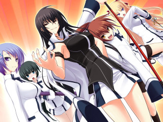 Anime girls swords group holding - sword free wallpaper