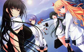 Anime girls snow field trees - the background free wallpaper
