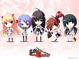Anime girls pink background group - official art free wallpaper for desktop