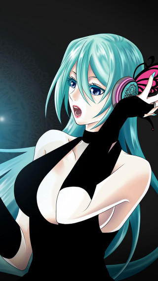 Blue hair woman butterfly black - her chest free wallpaper
