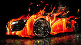 Car flames dark room black - autodestructive art free wallpaper