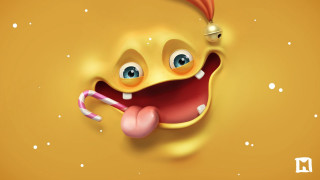Yellow smiling face candy cane - pop surrealism free wallpaper