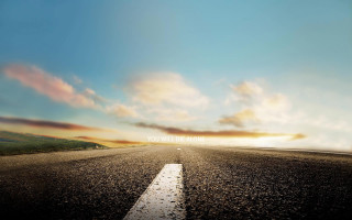 Road white line sky clouds 3 - a sun setting free wallpaper