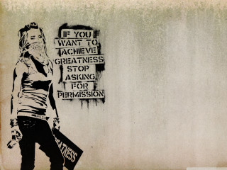Woman walking street suitcase sign - banksy free wallpaper
