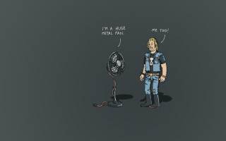 Cartoon man standing fan caption - metal free wallpaper