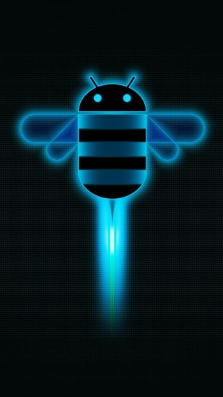 Blue black bee glowing backlight - holography free wallpaper