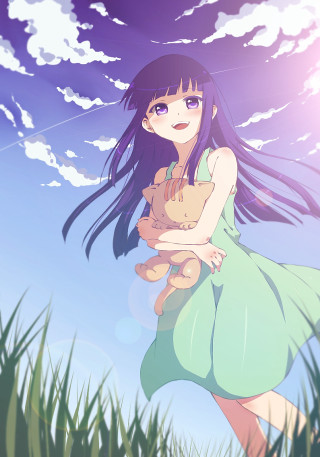 Girl green dress teddy bear - sunny day free wallpaper