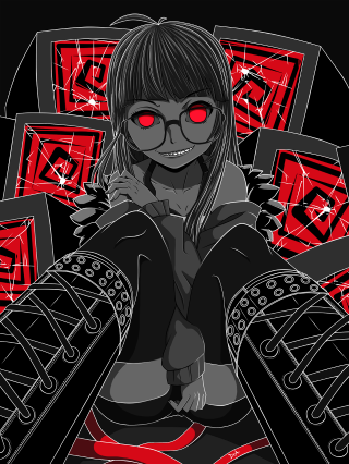 Woman red eyes chair black - computer art free wallpaper