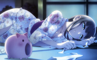 Woman pink piggybank blade kimono - concept art free wallpaper