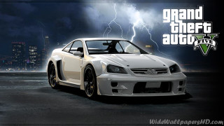 White car lightning storm city - night free wallpaper