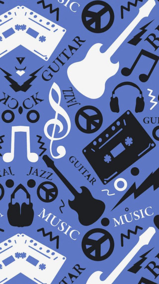 Blue background music symbols pattern - a guitar free wallpaper