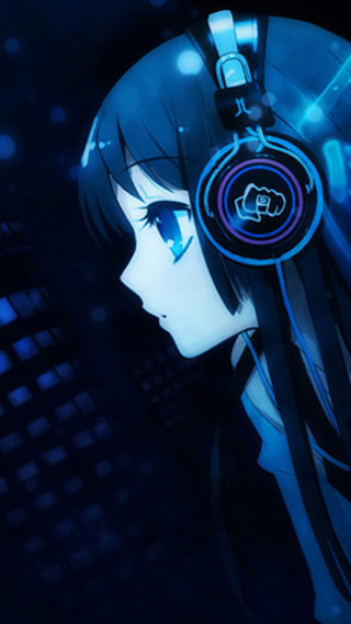 Girl headphones dark room blue - computer art free wallpaper
