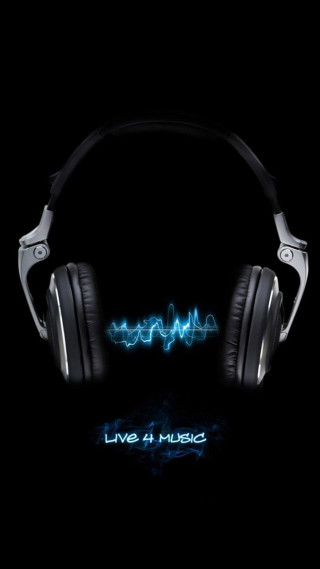 Headphones neon sound wave live - side and the words free wallpaper