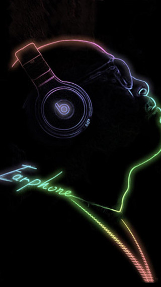 Man headphones dark neon lights - poster art free wallpaper