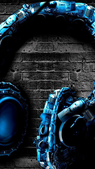 Headphones brickwall blue light cyberpunk - biomechanical free wallpaper