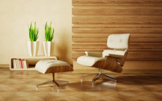 Chair ottoman room bookshelf vase - green plant free wallpaper