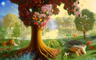 Tree flowers cat sleeping grass - under free wallpaper