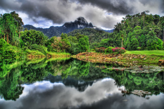 Lake trees mountain clouds foreground 2 - beautiful landscape free wallpaper