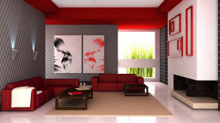 Living room red couch painting - the wall behind free wallpaper