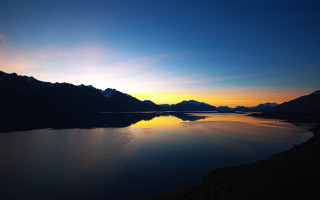 Lake mountains sunset orange glow - orange glow free wallpaper