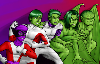 Cartoon characters group purple background 3 - a group of cartoon characters free wallpaper