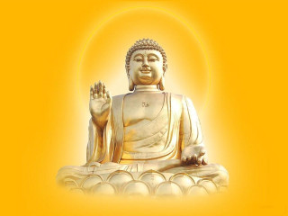 Buddha statue yellow background halo - head free wallpaper