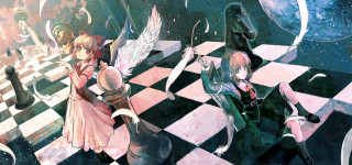 Anime couple checkered floor chess - floor free wallpaper