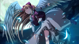 Girl hat wings full moon - full free wallpaper