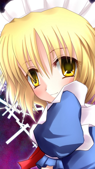Anime girl yellow eyes blue - a purple background free wallpaper