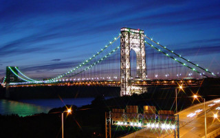 Bridge lit night water background - christo free wallpaper