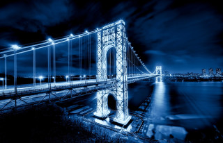 Lit bridge night city background - a city in the background free wallpaper