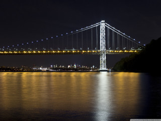 Bridge water night lights city 14 - side and a city in the background free wallpaper