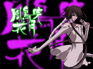 Woman sword cartoon purple background - a black background free wallpaper for desktop