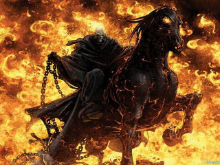 Statue man horse fire sky - a horse in front free wallpaper