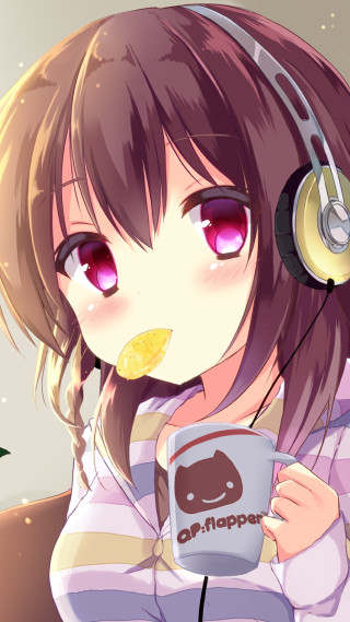 Girl headphones coffee cookie mug - computer art free wallpaper