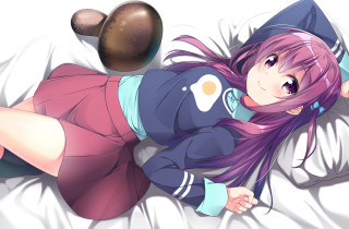 Girl laying bed hat ball - a character portrait free wallpaper