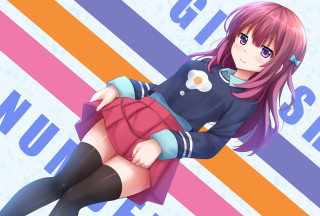 Pink haired girl blue shirt 2 - a flower free wallpaper