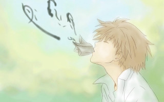 Man blowing bubble drawing face - a bubble free wallpaper