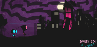 Cartoon city purple sky background - a matte painting free wallpaper