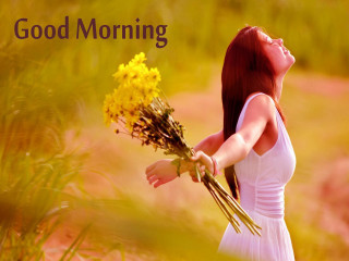 Woman holding flowers good morning - good free wallpaper