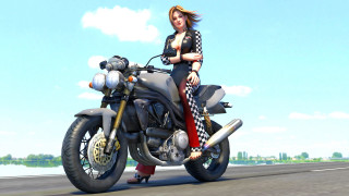 Woman motorcycle road checkered scarf - the road free wallpaper