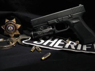 Gun badge scissors sheriff precisionism - a gun free wallpaper