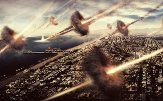 Jets city ocean sky water - matte painting concept art free wallpaper